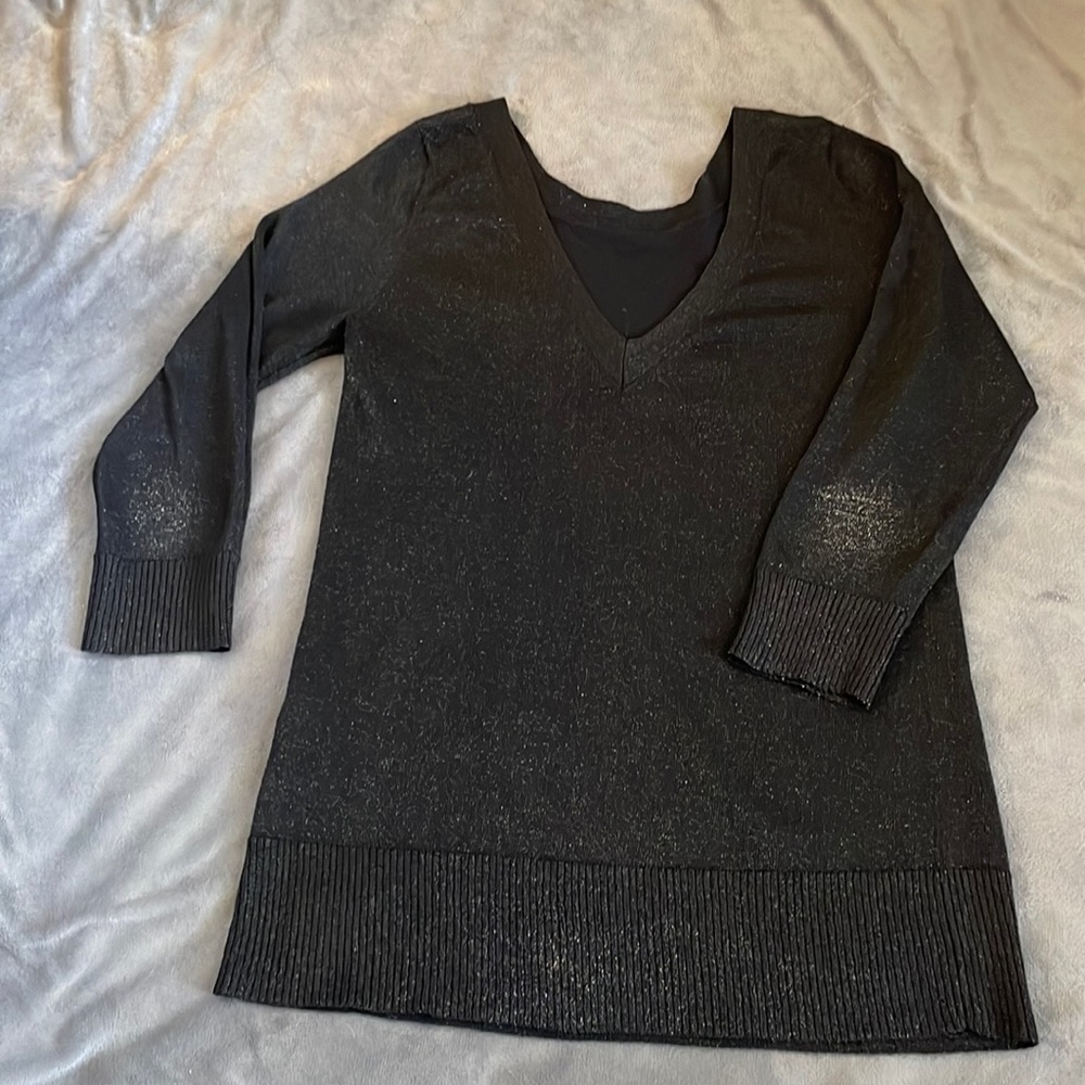 Navy Blue & silver threaded V-neck sweater